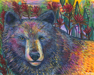 Where the Wild Things Grow - Bear & Red Paintbrushes 16x20"